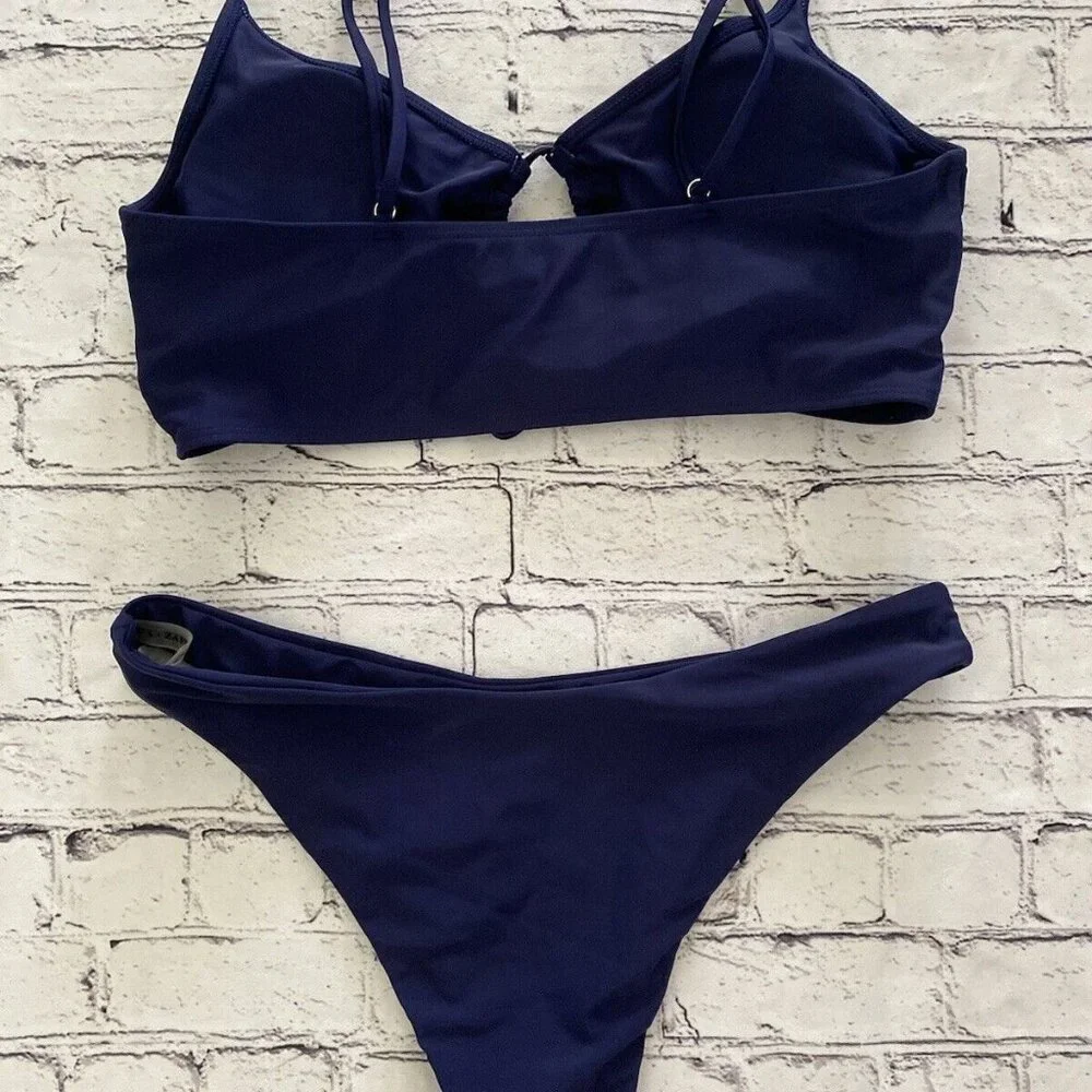 Zaful Navy Blue 2 Piece Keyhole Front Bikini Set Women's Size‎ 8/L Cut Out NWOT